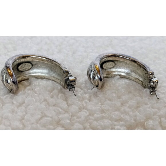 Premier Designs Vintage Silvertone Antique Look Crescent Half Hoop Earrings 1.25 - Picture 7 of 8